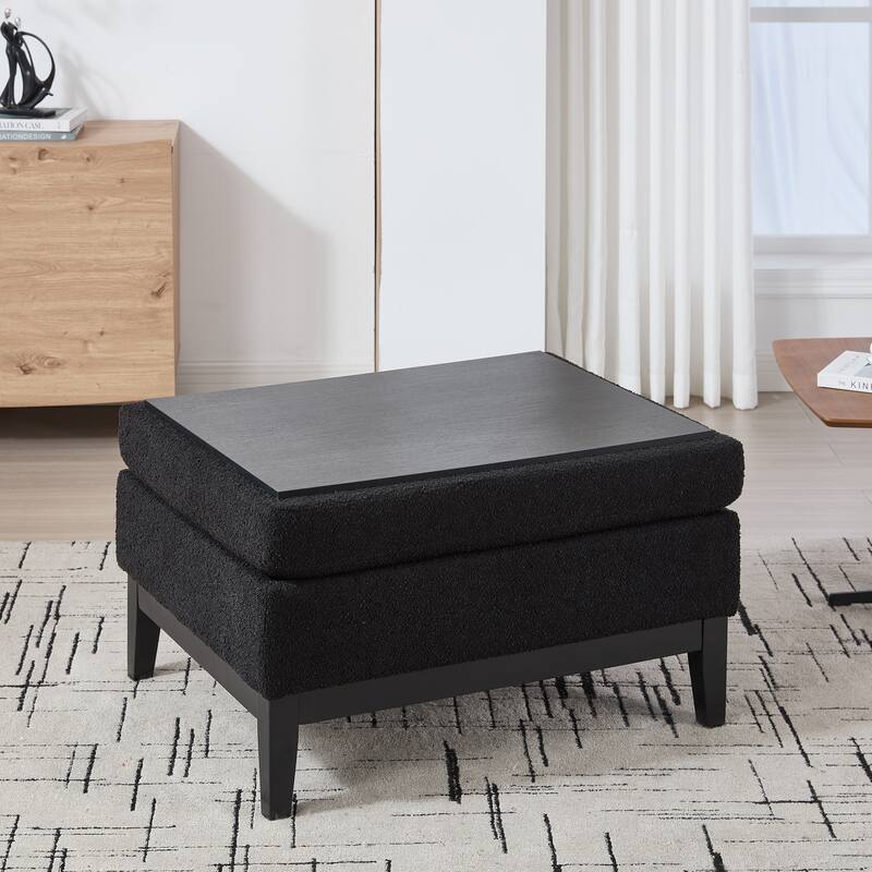 Roomfitters Storage Ottoman, Boucle Coffee Table Footstool with Reversible Lid and Wood Base for Living Room or Bedroom