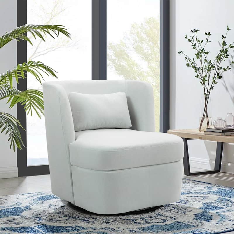 360°Swivel Barrel Chair with Cushion - Cotton and Linen - Beige