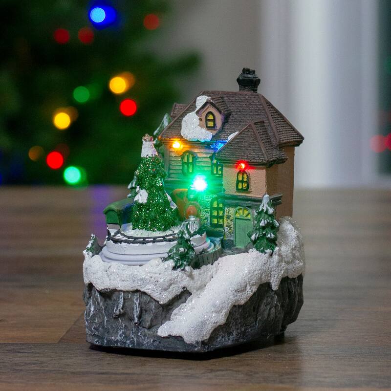 5.5" LED Lighted and Animated House with Train Christmas Village Display Piece