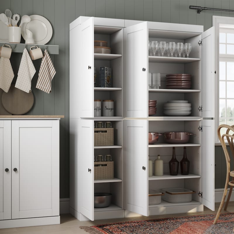 Palace Imports 100% Solid Wood 48.5" Pantry Cabinet with Shaker Doors and Adjustable Shelves - White