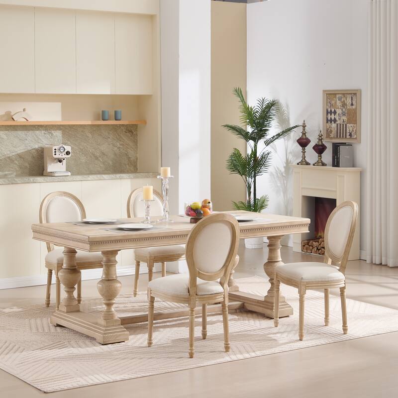 French Country Dining Chairs Set of 2, Upholstered Chairs with Round Back, Wire drawing and carving techniques ,Disassemblable