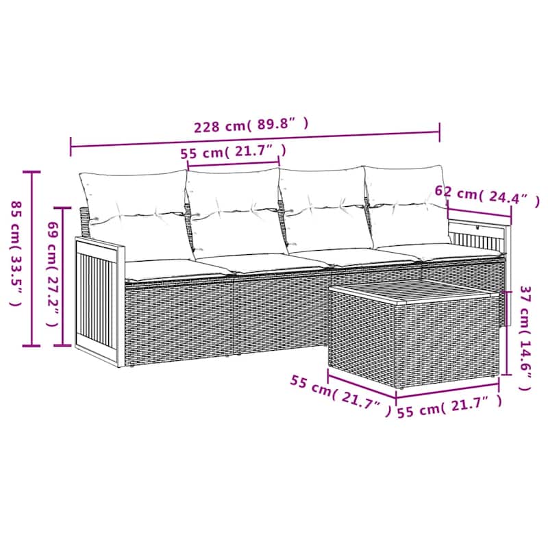 vidaXL Patio Sofa Set with Cushions Outdoor Conversation Furniture Poly Rattan