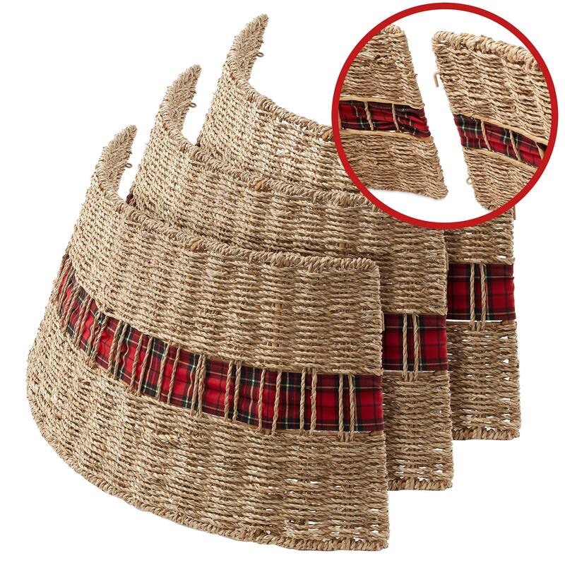 Christmas Tree Collar Woven Farmhouse Tree Base Cover Cord Cut Out