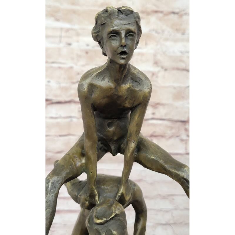 Kids Children Playing Leapfrog Bronze Statue Sculpture Figure Miniature 15.5 Inches X 11.5 Inches