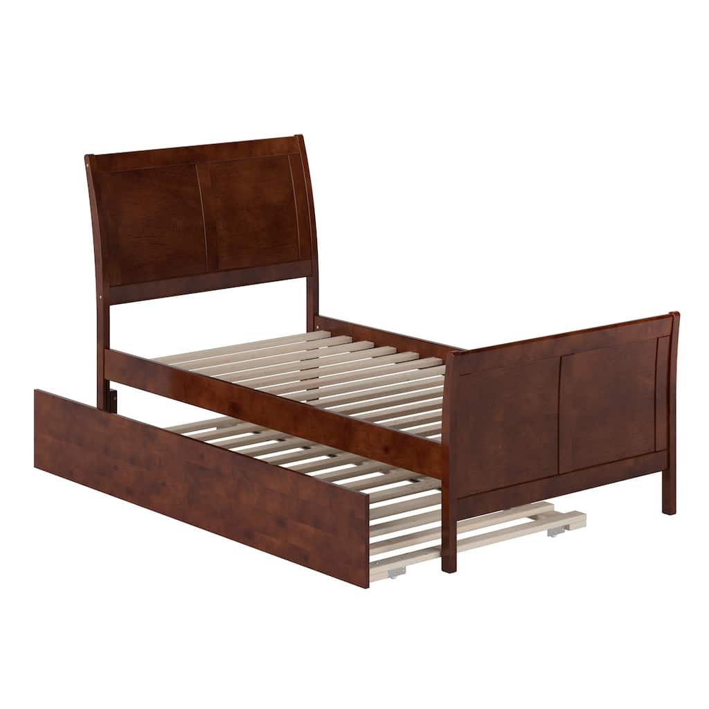 Portland Twin Platform Bed with Matching Footboard & Twin Trundle in Walnut