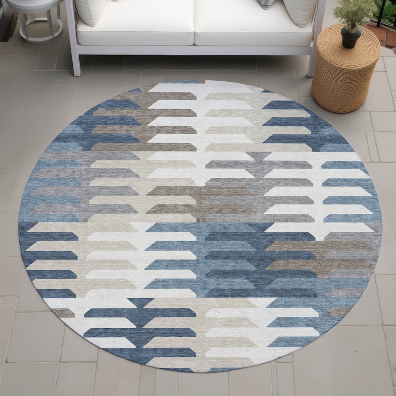 Machine Washable Indoor/ Outdoor Modern Stacks Chantille Rug - Denim - 8' x 8'
