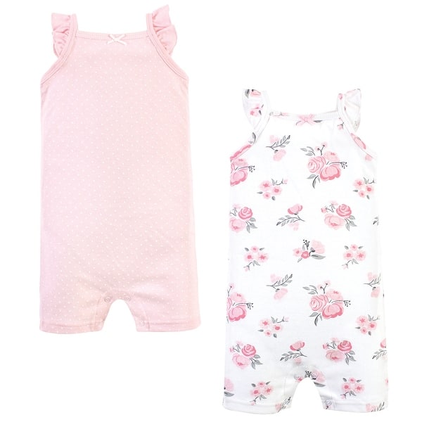 slide 1 of 1, Hudson Baby Infant Girl Cotton Rompers, Pink Floral 0 - 3 Months - Pink