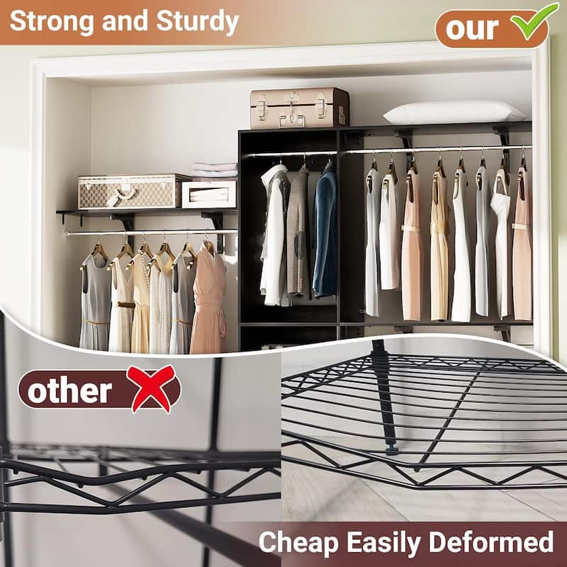Rackcog 96'' Hanging Closet System with 3 Shelving Towers and 3 Hanging Rods,Wall-Mounted Walk-in Closet Organizer