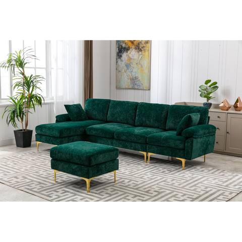 CTEX European Cushioned Accent Sectional Sofa, Fabric Upholstered Living Room Sofa with Ottoman