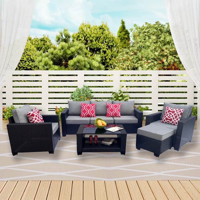 7-Piece Patio Outdoor Sofa Set with Coffee Table,3-Seater Sofa and Ottoman