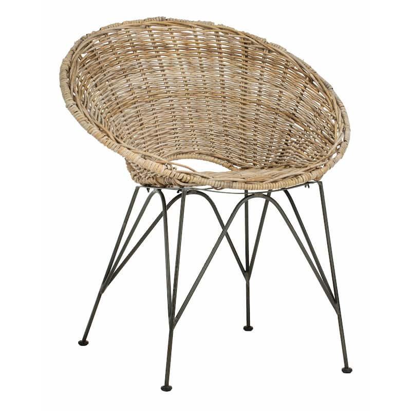 SAFAVIEH Musema Grey Wash / Dark Steel Rattan Accent Chair - 31.9" x 28" x 24"