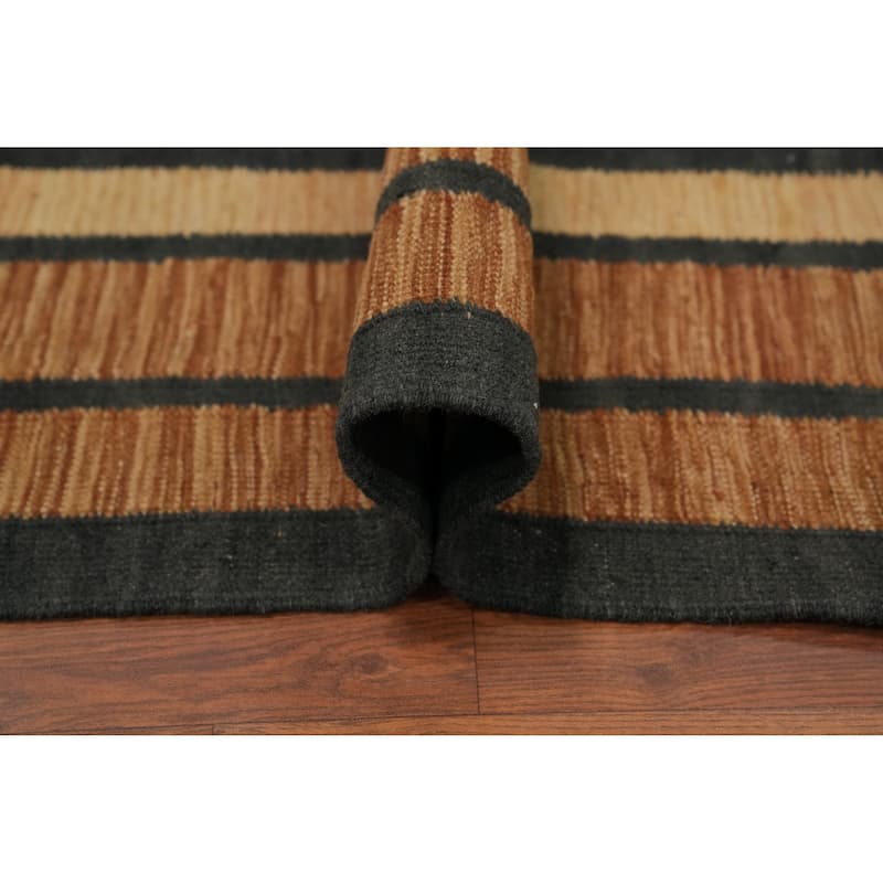 Hand Woven Oriental 100% Wool Carpet Southwestern Modern Brown Kilim Area Rug - 8' 1'' X 5' 0''