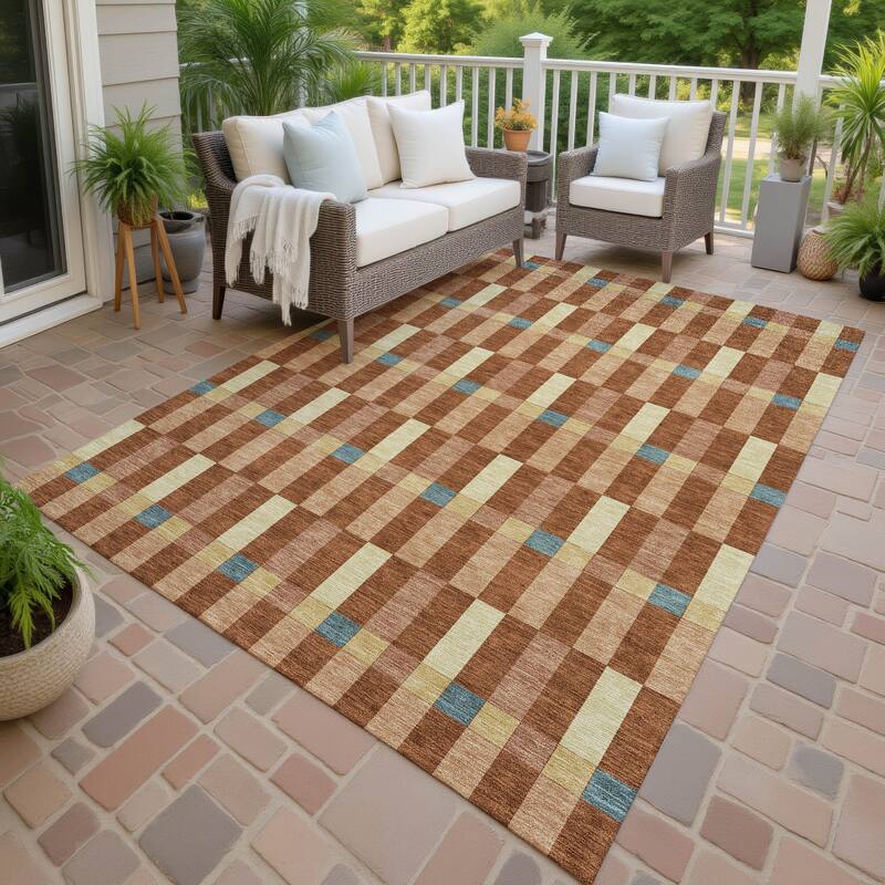 Machine Washable Indoor/ Outdoor Modern Chanute Chantille Rug - Paprika - 10' x 14'
