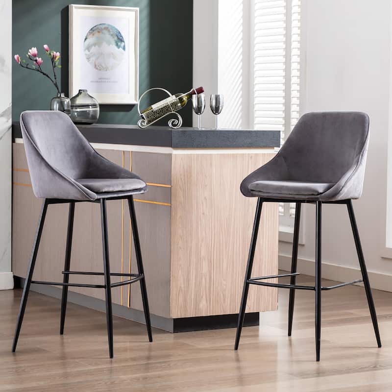Porthos Home Ugo Bar Stools Set of 2, Velvet Upholstery, Iron Legs