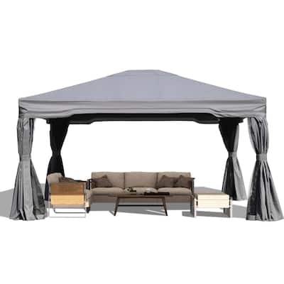 Aoodor Outdoor Gazebo Tent Canopy Shelter, Aluminum Frame with Privacy Curtain and Netting, for Patio Garden Yard and Lawn