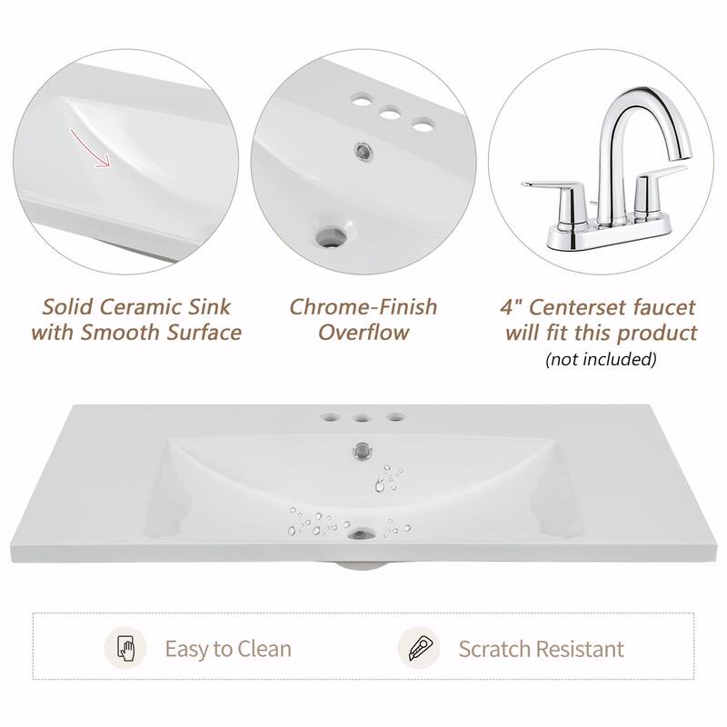 36" Bathroom Vanity with Sink Combo: Cabinet, Six Drawers