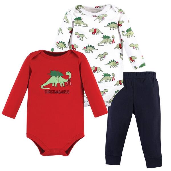 slide 1 of 1, Hudson Baby Infant Boy Long-Sleeve Bodysuits and Pants, Christmasaurus 0-3 Months - Christmasaurus