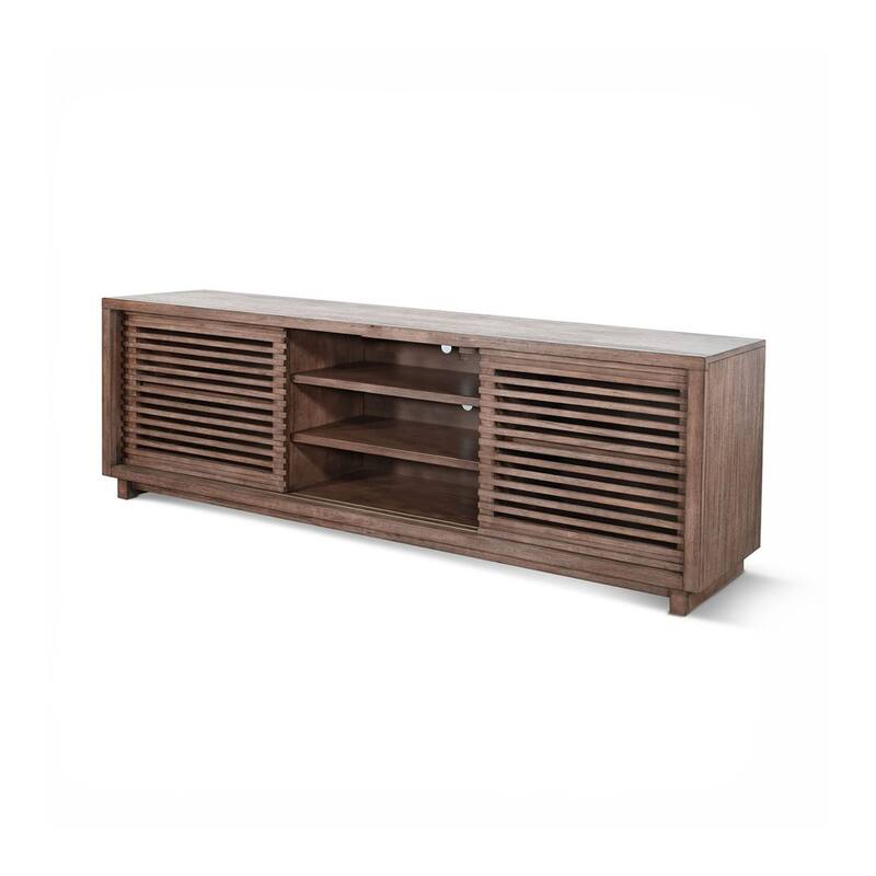 Jave TV Stand Media Cabinet, Slatted Doors and Shelves, Brown 75 Inch