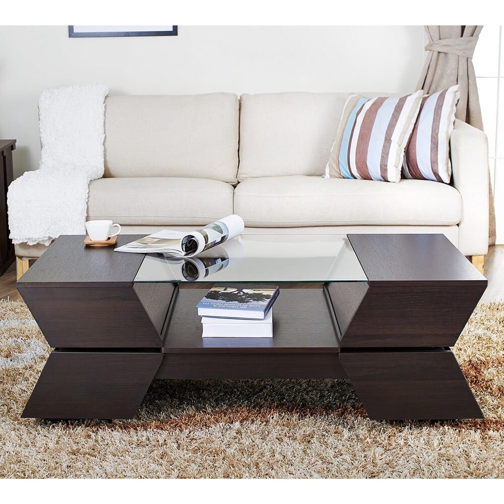 Anjin Enzo Contemporary 47-inch Glass Top Insert Two-tone 1-Shelf Coffee Table by Furniture of America