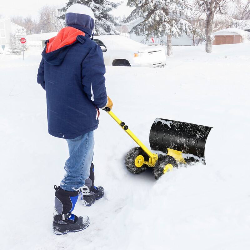 Heavy-Duty Rolling Snow Pusher with Wheels and Adjustable Handle - Snow Pusher