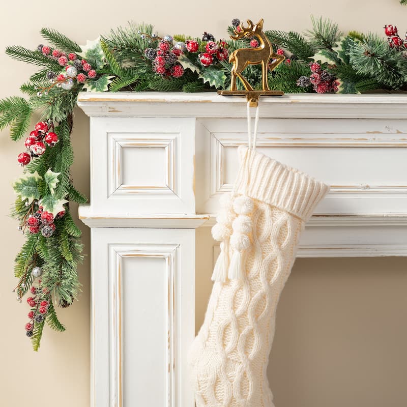 Glitzhome 22"L Knitted Christmas Stocking with Pompon Tassel or Gingerbread Man Ornament