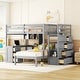 preview thumbnail 15 of 51, Full Over Twin Bunk Bed Frame with Shelves, Side Staircase Boasts 4 Convenient Drawers, for Kids Boys Girls Gray - Desk - Full