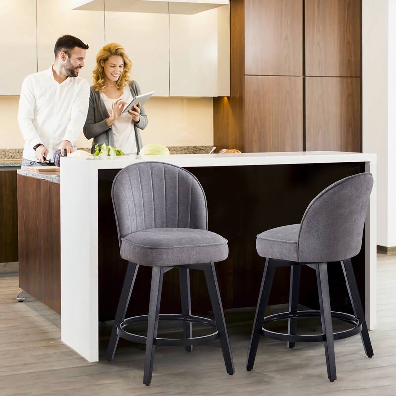 HOMYKA Swivel Bar Stool with Wood Legs Set of 2 - N/A
