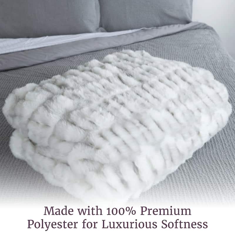 Oversized Ruched Faux Fur Blanket - 60x80-Inch Queen-Size Throw by Lavish Home
