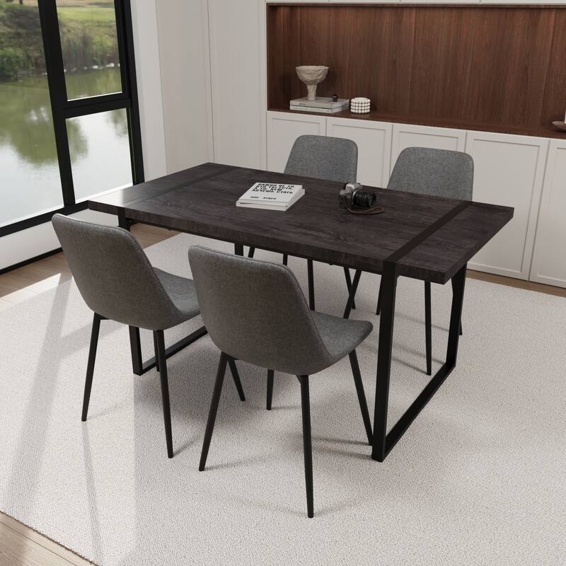 Modern Style 5-Piece Dining Set with Rectangular Metal Base Table and 4 Square Corner Suede Dining Chairs