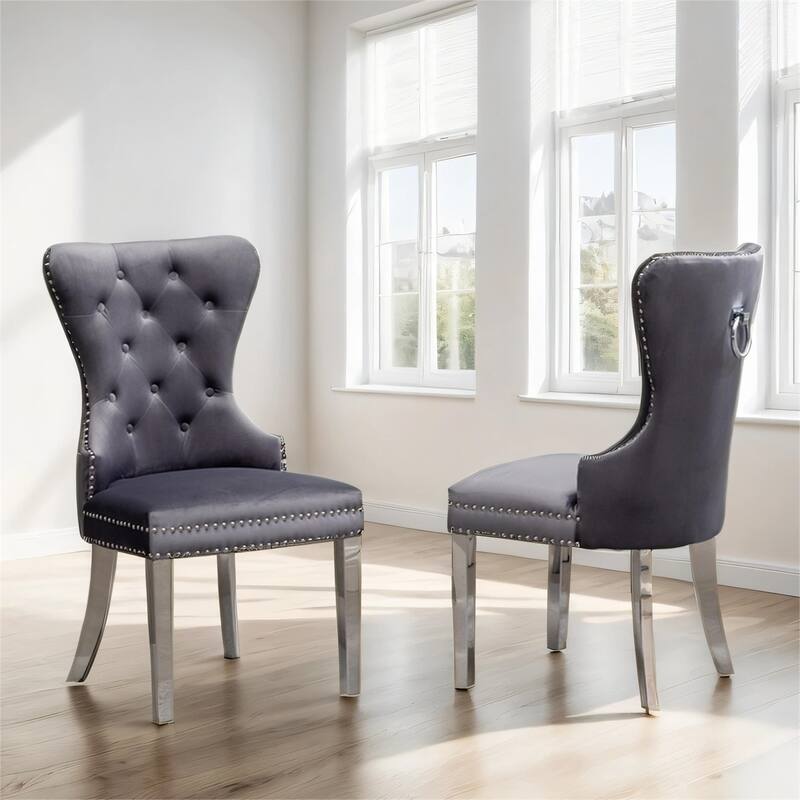 Tufted Velvet Chair with Nailhead Trim, Set of 2