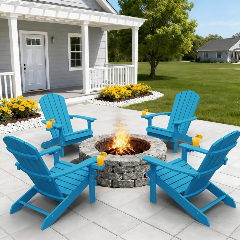 WINSOON All Weather HIPS Outdoor Plastic Adirondack Chairs Set of 4 - Bright Blue