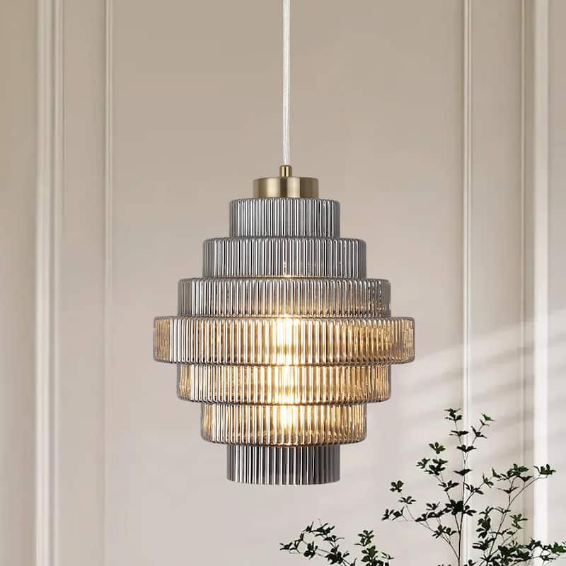1-Light Metal Hanging Ceiling Kitchen Pendant Light Island Chandelier Fixture with Glass Shade for Dining Room