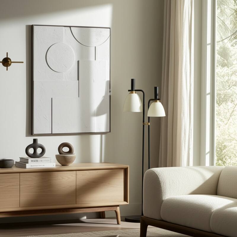 Canvas Wall Art 3D Geometric Framed Hallway Decor - 48" White