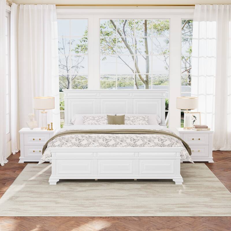 Classic Solid Wood Panel Bed Frame