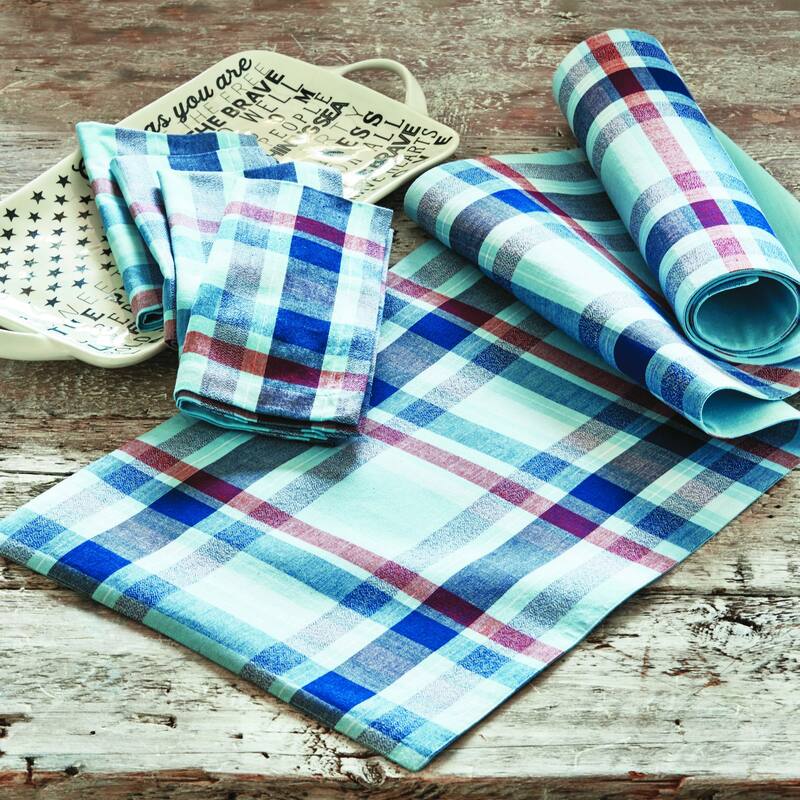 Jackson Plaid Cotton Napkin Set of 4 - Blue Multi Kitchen Textiles for July 4th, 20" x 20", Machine Washable - 20 x 20