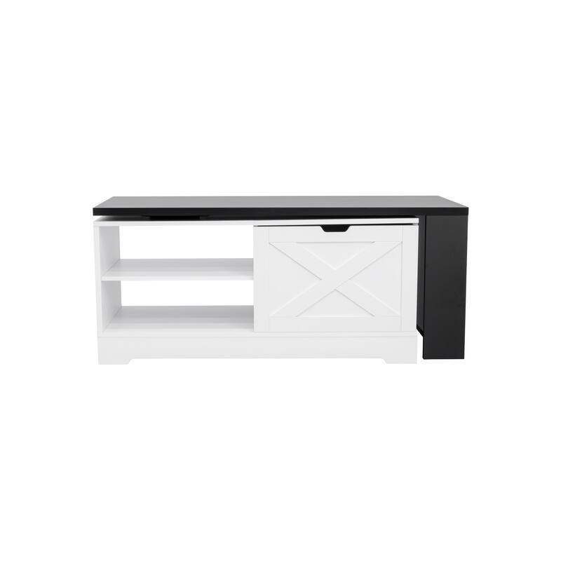 Farmhouse Lift Top Coffee Table, Wood Rectangular Center Table with Hidden Storage, Barn Doors, Open Cabinet