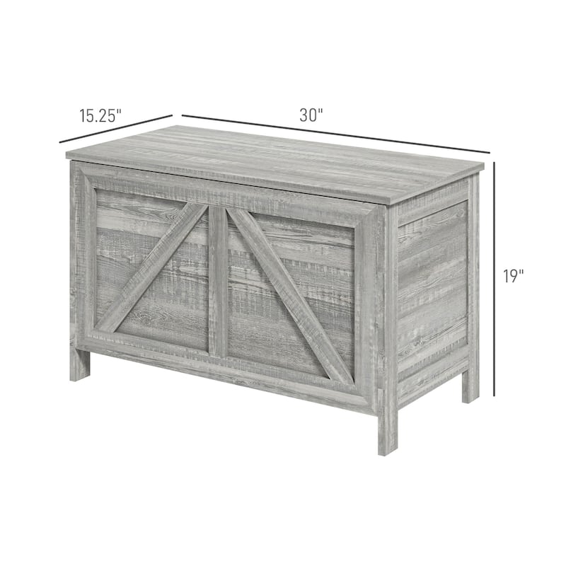Gray Wood Grain Farmhouse Storage Bench with Flip Top Cabinet Multi Functional Chest for Entryway Bedroom and Living Room