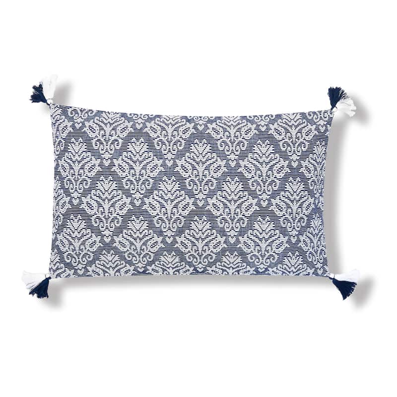 14" x 22" Lottie Floral Tasseled Cotton Decorative Throw Pillow - Blue