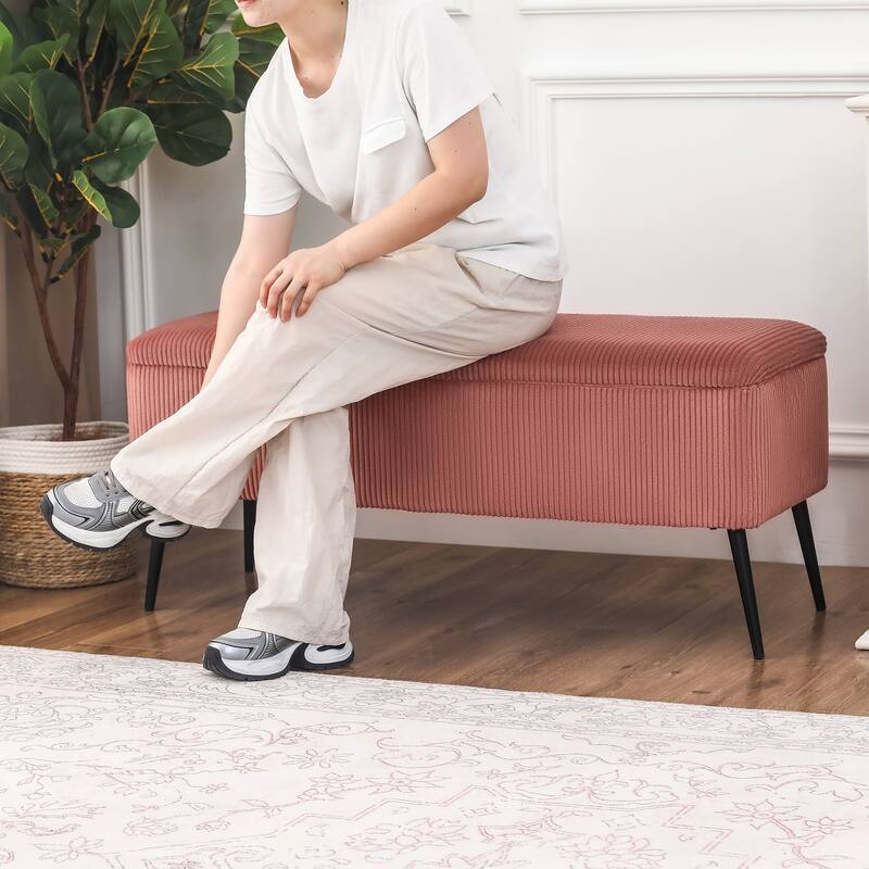 Adeco Upholstered Velvet Storage Bench 44 Inches Bed End Bench