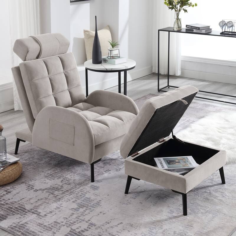 HOMYKA Upholstered Chaise Lounge Adjustable Backrest Chair with Storage