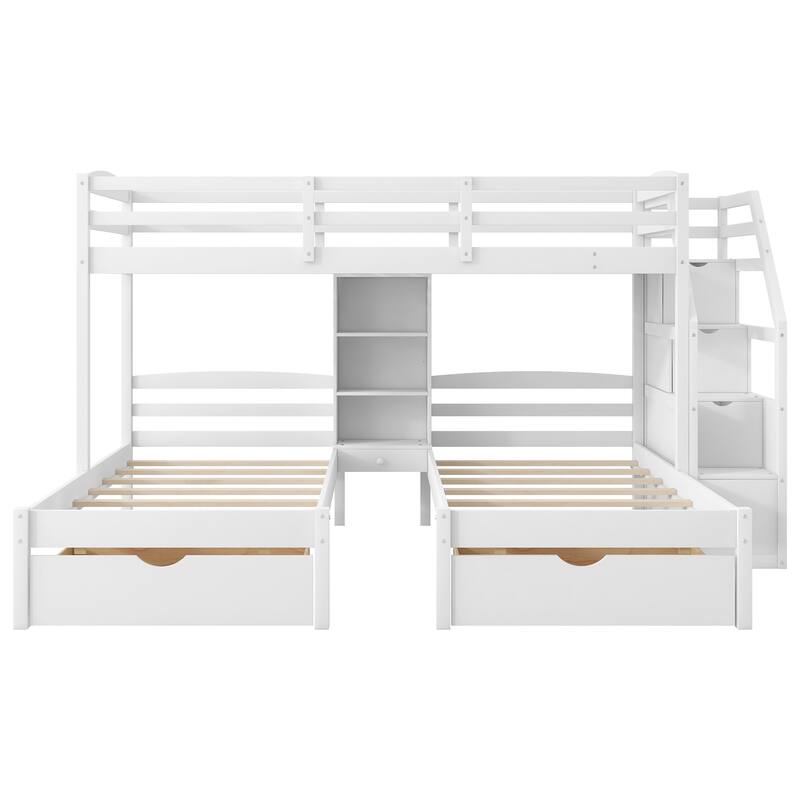 Roomfitters Twin Over Twin and Twin Triple Bunk Bed with Drawers and Storage Shelves