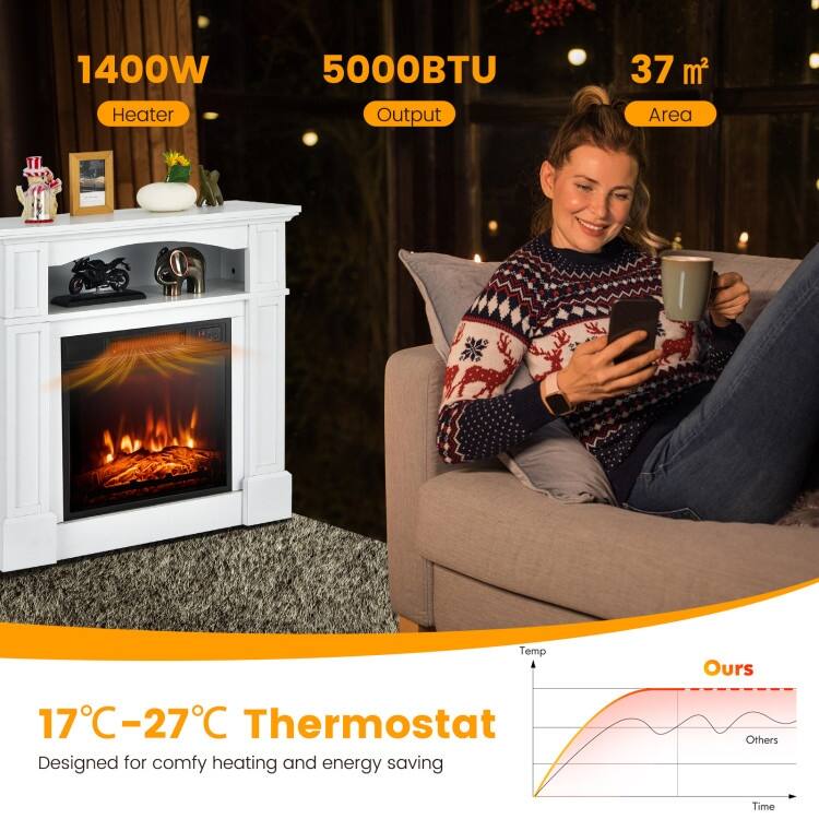32 Inch 1400W Electric TV Stand Fireplace with Shelf - 13" x 32" x 31"(L x W x H)