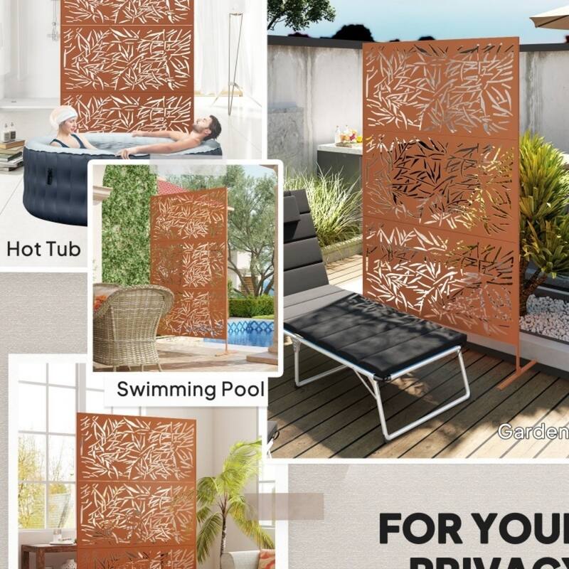 Steel Outdoor Garden Privacy Screen with Trellis and 3 Panels - 48" L x 17.7" W x 78" H