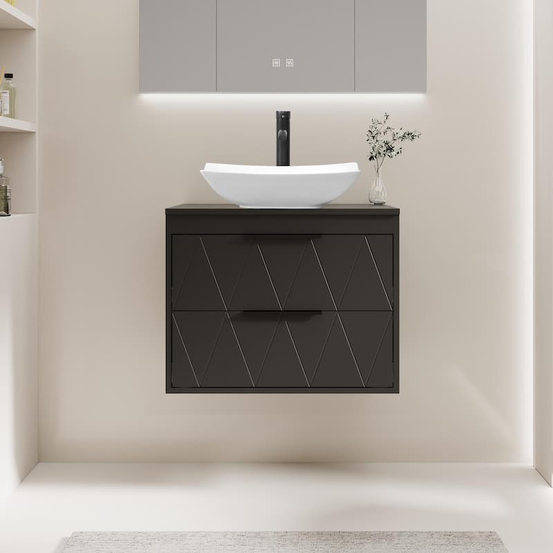 Modern Wall Mounted Bathroom Vanity Set with Vessel Sink & Faucet