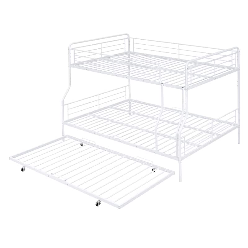 Full XL Over Queen Metal Bunk Bed with Twin Size Trundle, White