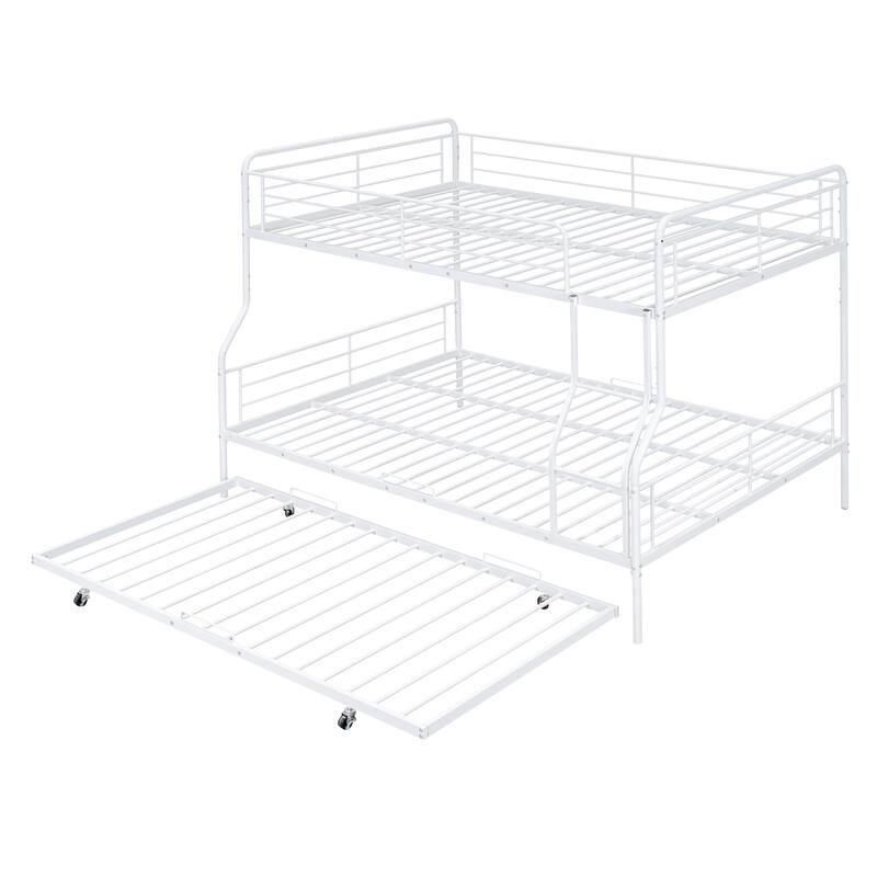 Full XL Over Queen Metal Bunk Bed with Twin Size Trundle and Full