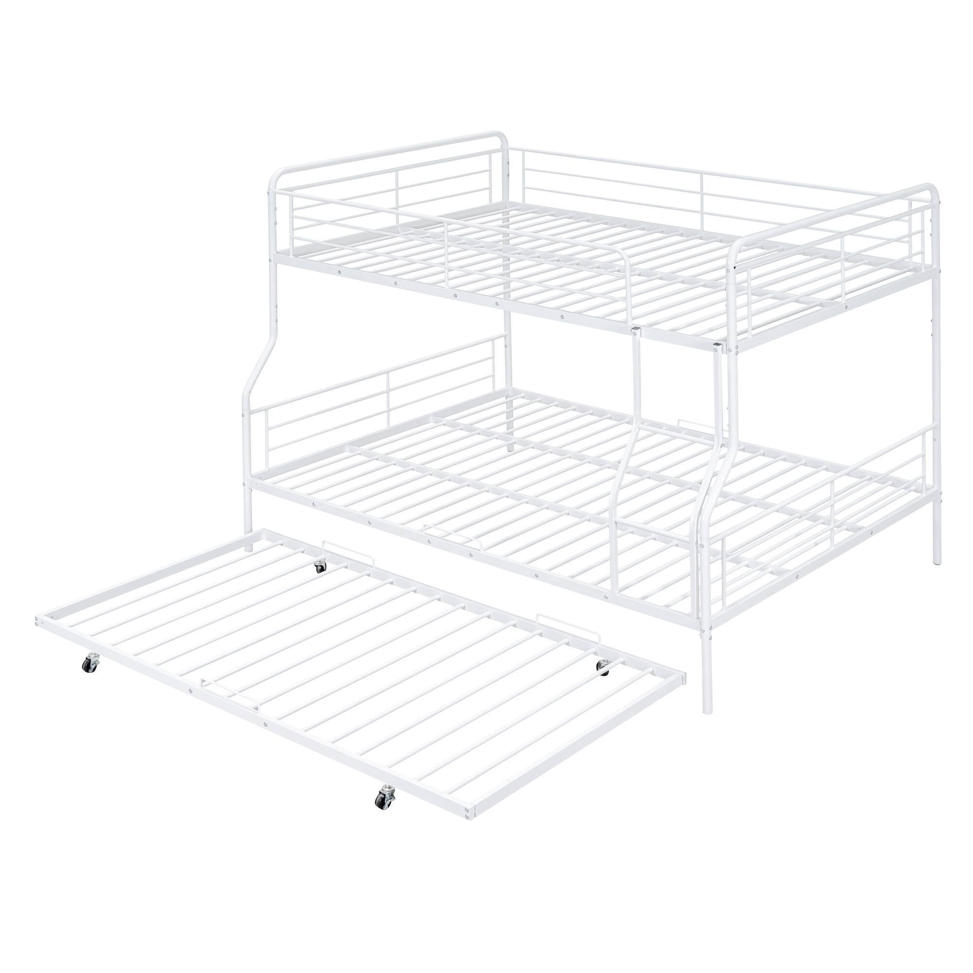 Full XL Over Queen Metal Bunk Bed with Twin Trundle, Versatile Split