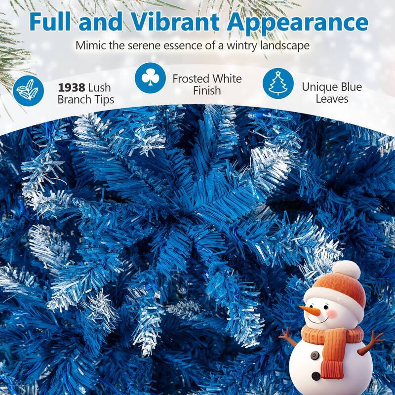 Gymax Pre-Lit Artificial Christmas Tree Blue Hinged Xmas Tree w/