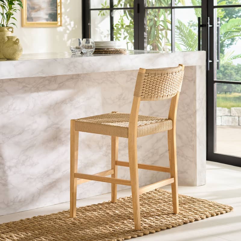 SAFAVIEH Home Dutton Woven Counter Stool - 18"W x 24"D x 37"H - Natural/Natural