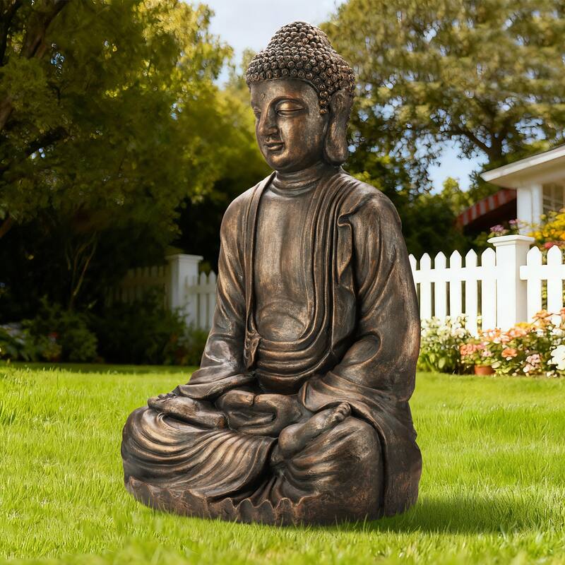 Glitzhome Zen-Style MgO Meditating Garden Buddha Statues Monk Sculpture Indoor Outdoor